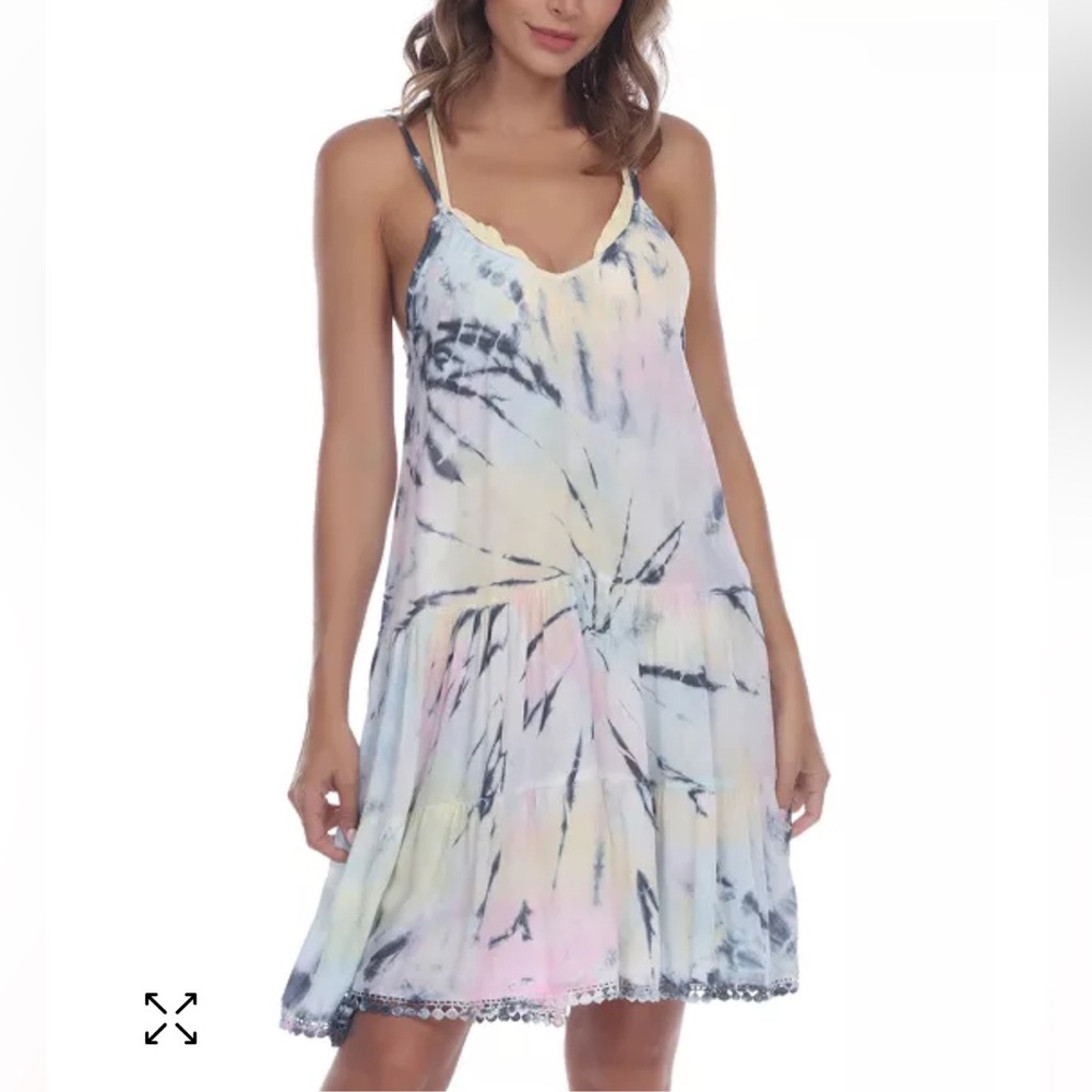 NWT Raviya Sz Small Women’s Pink Yellow Tie-Dye-Print Short Swim Cover-Up Dress!